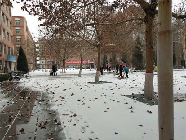 众志成城 共御冰雪 ——我校积极组织教职工扫雪保障校园安全